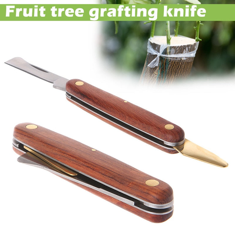 Grafting Tools Foldable Grafting Pruning Knife Professional Garden Grafting Cutter Stainless Steel Wooden Handle Grafting Knife