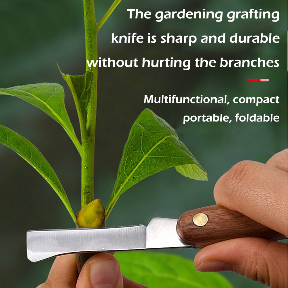 Grafting Tools Foldable Grafting Pruning Knife Professional Garden Grafting Cutter Stainless Steel Wooden Handle Grafting Knife