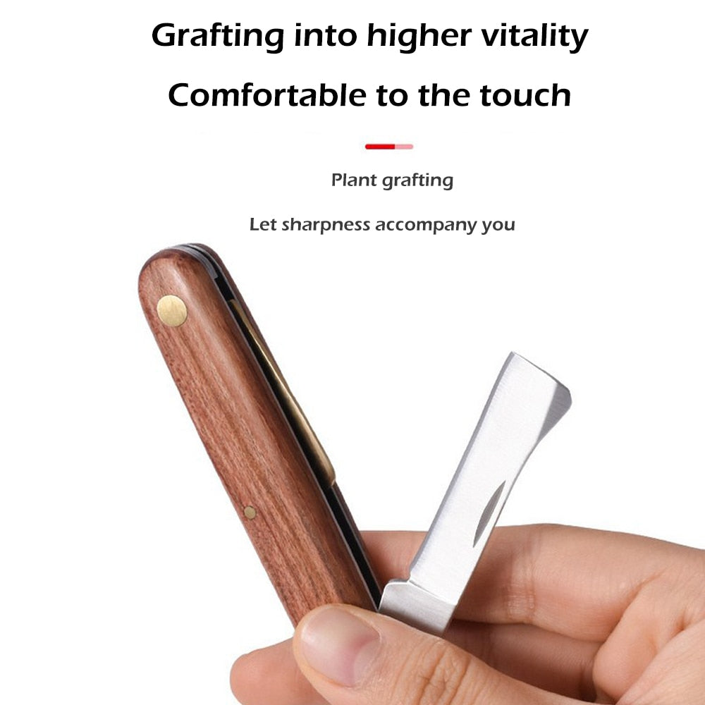 Grafting Tools Foldable Grafting Pruning Knife Professional Garden Grafting Cutter Stainless Steel Wooden Handle Grafting Knife