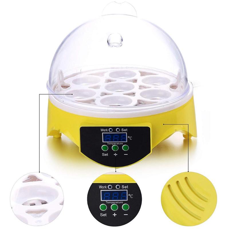 Mini 7 Egg Incubator Poultry Incubator Brooder Digital Temperature Farm Hatchery Egg Incubator Chicken Duck Bird Pigeon Hatcher