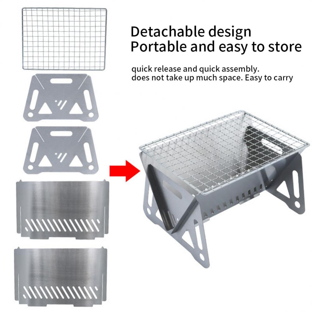 Portable Folding BBQ Grill Heating Stoves Multifunction Camping Barbecue Grill Rack Net Firewood Stove Stainless steel BBQ Grill